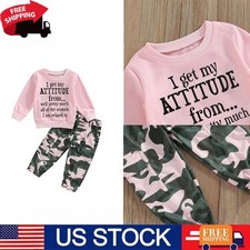 Toddler Baby Girl Outfit Letter Print Long Sleeve Tops Camouflage Pants Clothes