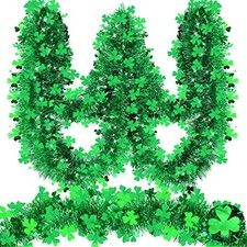 33 Ft by 4.3" St. Patrick's Day Tinsel Garland Decoration with Shamrocks Green