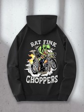  Men's Black Graphic Hoodie Black Graphic Hoodie Men's Rat Fink Choppers Motor
