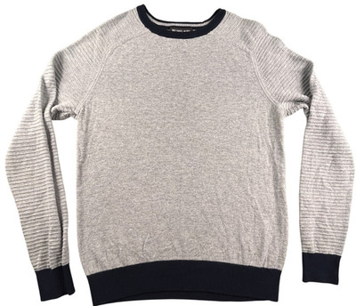 Michael Kors Sweater Mens Medium Gray Navy Crewneck Textured Knit Preppy Classic