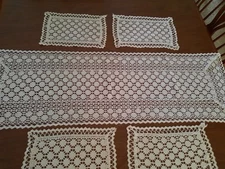 Vintage 5 Piece Crochet Dresser Scarf Set or Furniture Doily Set
