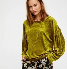 Free People We the Free Milan Velvet Long Sleeve Top XS Extra Small