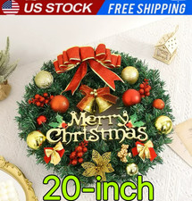 20 inch Christmas Wreath Xmas Gift Front Door Wall Decor Garland Yard Decoration