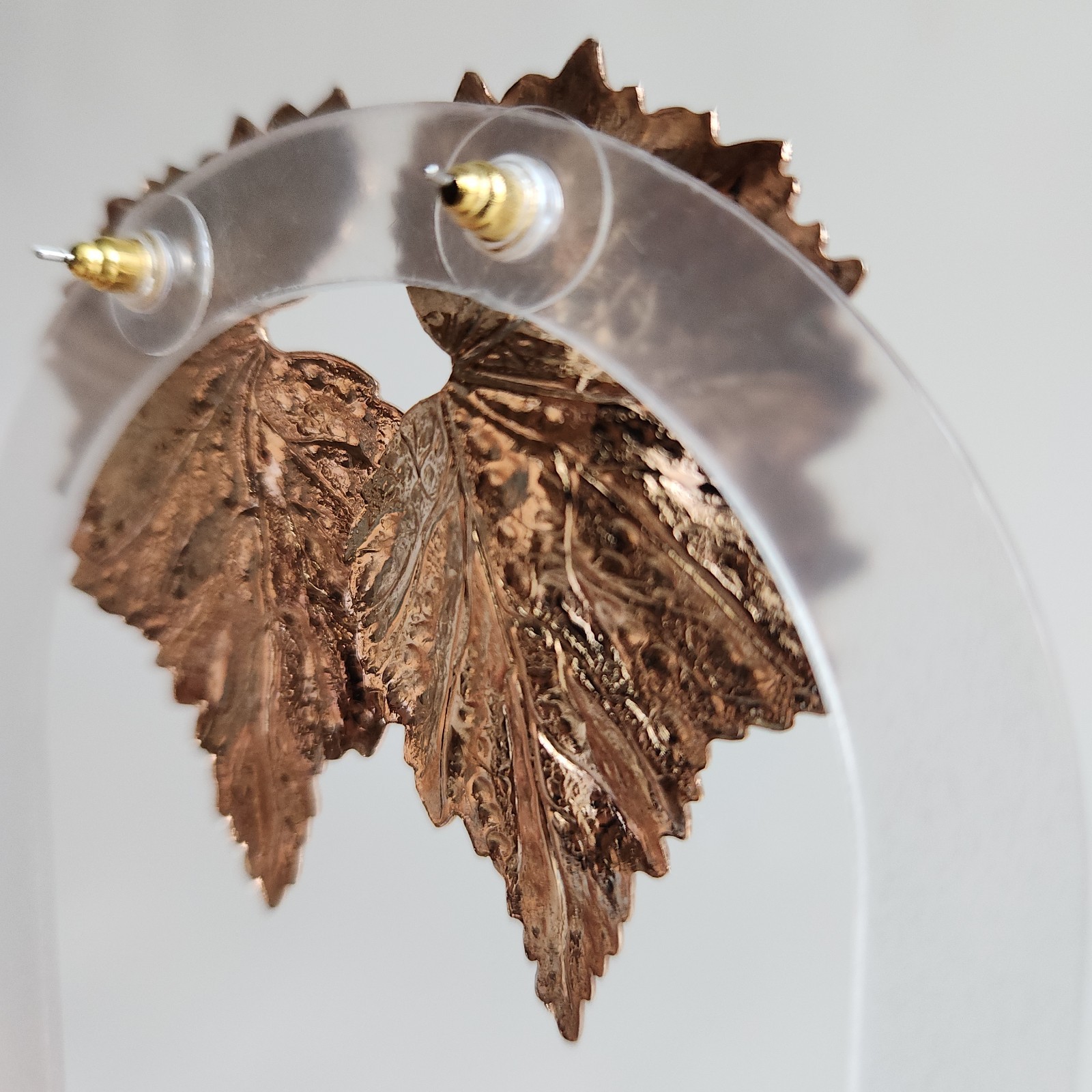 Large Gold-Tone Leaf Statement Stud Earrings 2” F… - image 6