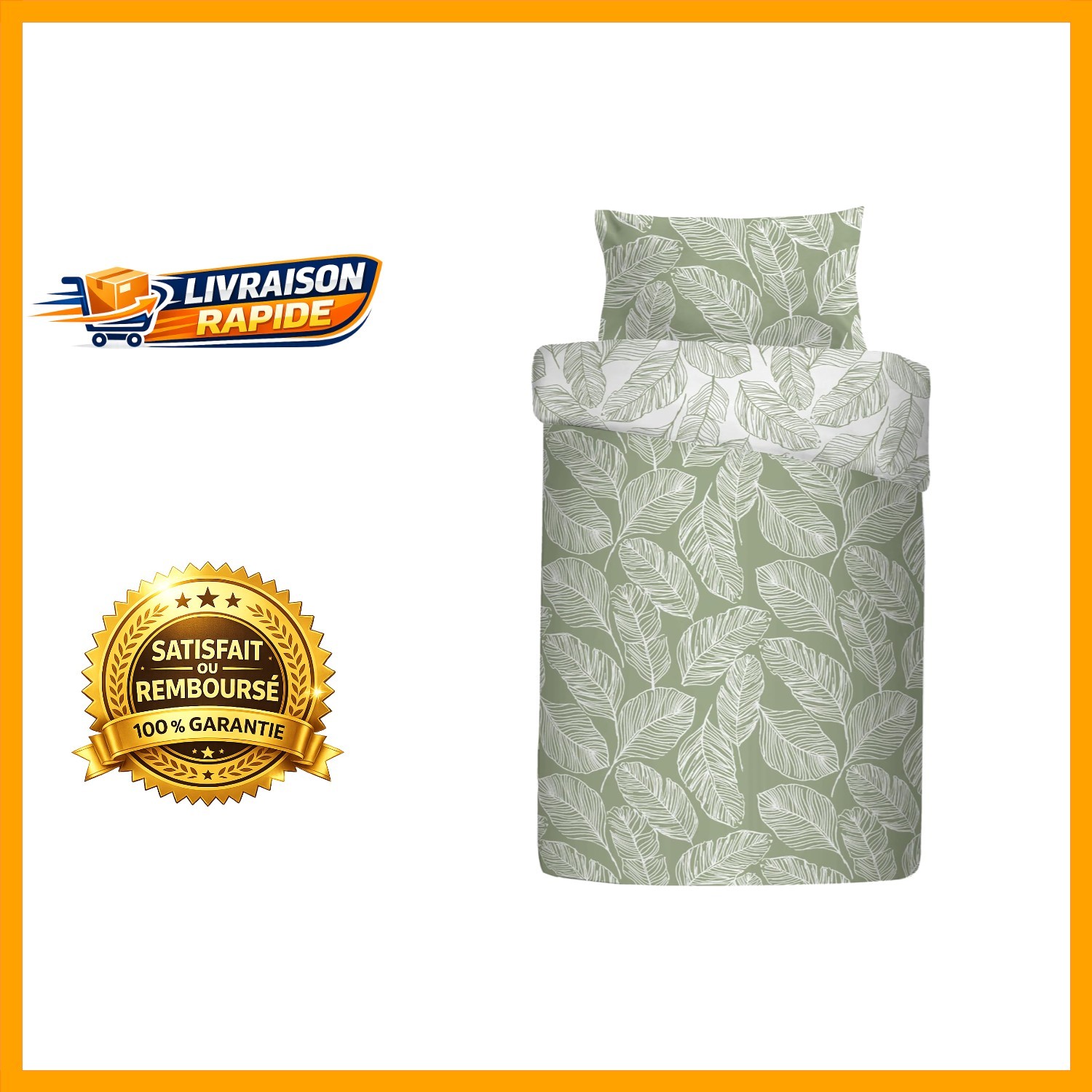 Housse de couette feuille verte motif exotique avec taies d'oreiller