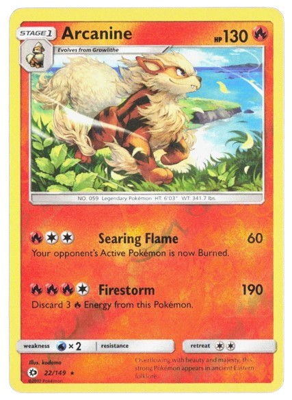 Pokemon Card - Sun & Moon 22/149 - ARCANINE (reverse holo) - NM/Mint