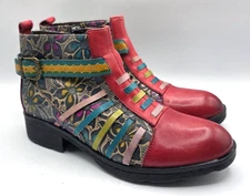 Socofy Ankle Boots Side Zip Floral Art To Wear Buckle Leather Fleece RenFair 6