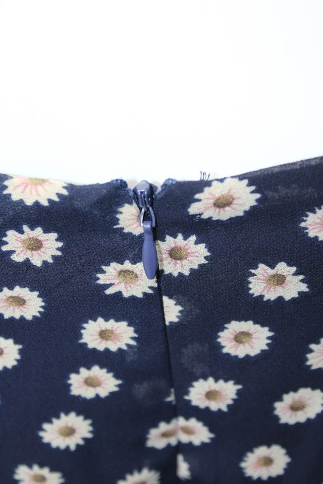 Mini Vestido Floral Lucca Couture Para Mujer Espalda Cremallera Cuello Redondo Azul Marino Talla XS Foto 4 de 4