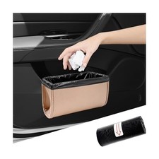 Car Trash Can Leather Foldable Garbage Organizer Holder With One Roll Beige Car Trash Can Leather Foldable Garbage Organizer Holder With One Roll Beige
