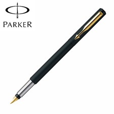 Image of Parker Vector Matte Black GT Fountain Blue Ink Pen Gold Plated Nib New Gold Trim