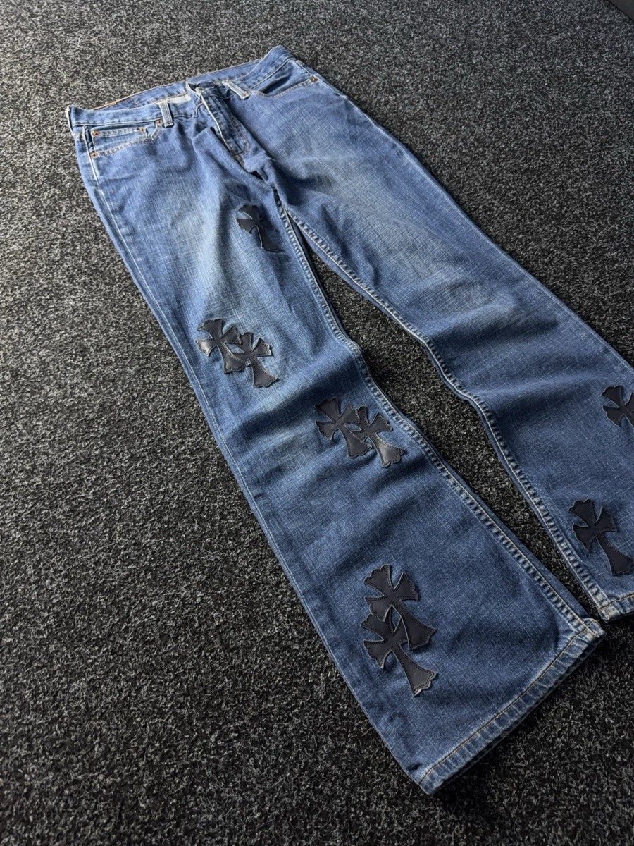 🔥 00s Levi's Flared Chrome Hearts Style Cross Denim jeans Women's