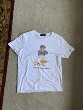 Polo Ralph Lauren Polo Bear Skiing Shirt Mens medium White Graphic t Shirt