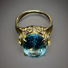 14K Yellow Gold Aquamarine Ring w/ Diamonds Sz 9 7.2g Solid Gold Fast Shipping