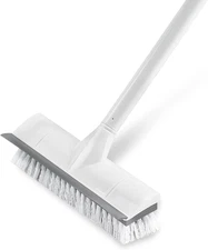 Floor Scrub Brush with Long Handle, 2 in 1 Scrape and Brush, Stiff Bristles for