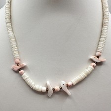 Vintage 90s Shell Beaded Fetish Bird Necklace Boho Gold Tone Women's Jewelry