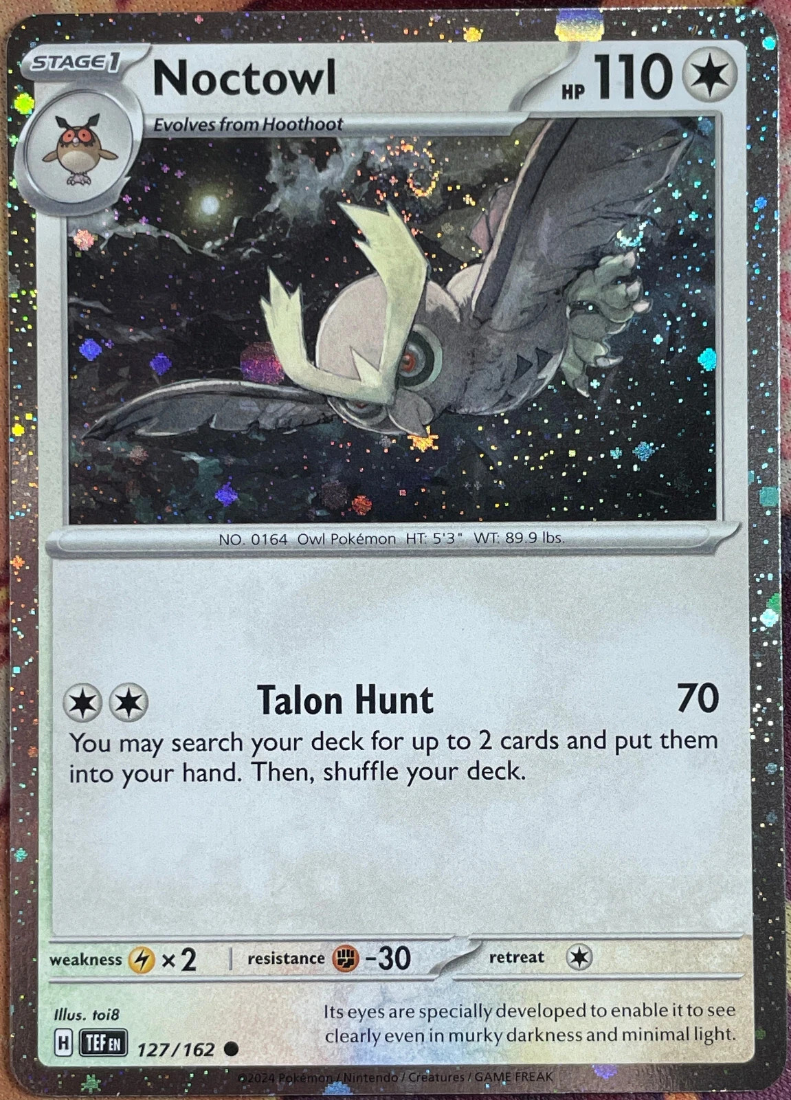 Noctowl Cosmos Holo - 127/162 - Temporal Forces Pokemon 2024