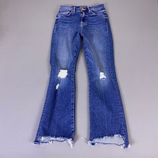 Mother The Insider Crop Step Chew Jeans Size 24 Dancing On Coals Blue Distressed