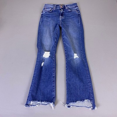 Mother The Insider Crop Step Chew Jeans Size 24 Dancing On Coals Blue Distressed