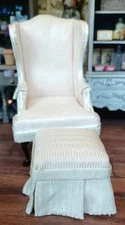 BESPAQ NIB IVORY WING CHAIR & OTTOMAN