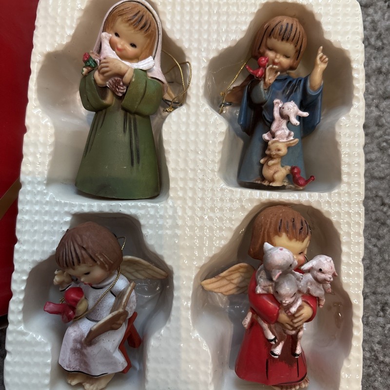 Set of 4 Vintage Lil Angels Christmas Ornaments Boxed Decor  Hong Kong Vintage