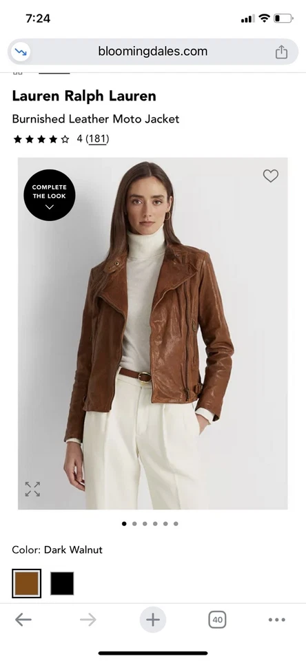 $495 Polo Ralph Lauren Chaqueta Moto Cuero Cordero Marrón Nogal Oscuro Mujer Talla 4 Foto 2 de 4