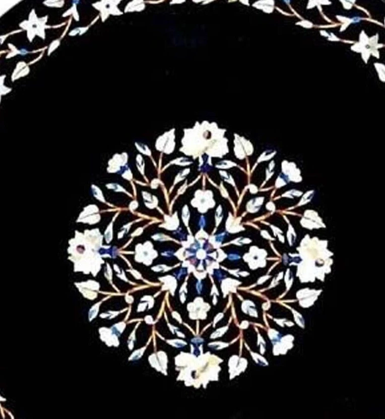 25" Black Marble Center Table Top Mother of Pearl Art Patio Home Decor - Image 2 of 4