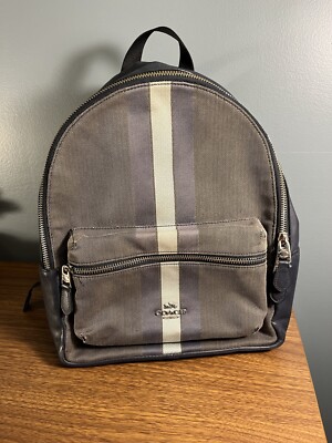 Coach Men s Women s Unisex Backpack Blue Leather Varsity Stripe - Preloved