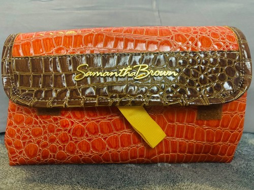Samantha Brown Cosmetic Case Clutch Orange Red and Brown Travel Bag