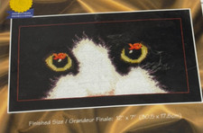 54-76 New vintage JANLYNN " A Little Snack" Counted Cross Stitch Kit Cat Kitty