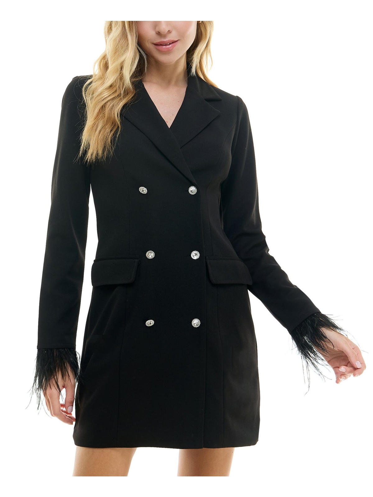 Женское черное платье-смокинг CITY STUDIO на подкладке с пуговицами спереди и искусственным карманом для юниоров S