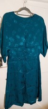 Mango MNG silky lightweight damask turquoise blue dress open back size 10