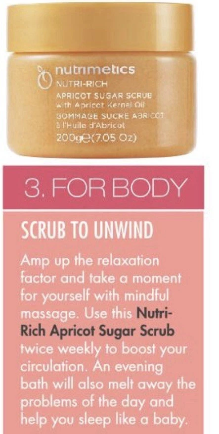 2 X Nutrimetics Nutri-Rich Apricot Sugar Scrub Exfoliant Renewed Glowing skin
