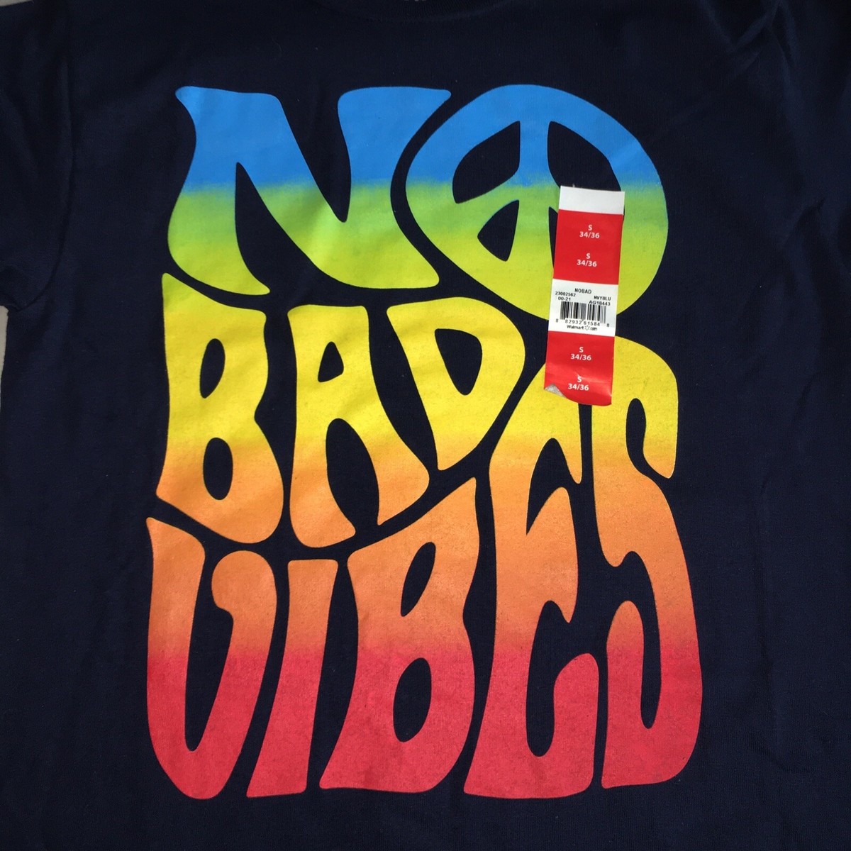 バンドT NEW No Bad Vibes D.O.M T Shirt Blue Peace Shirt Size Small (34-36
