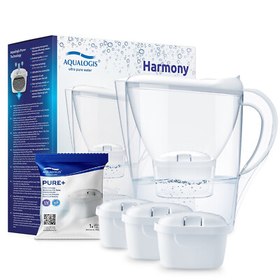 Aqualogis Harmony 2,6L Wasserkrug Kanne und 3 Filterkartuschen 3 Monatspackung