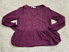Loft Womens Shirt Size Small Red Crochet Accent Classic Dressy Flowy Comfort