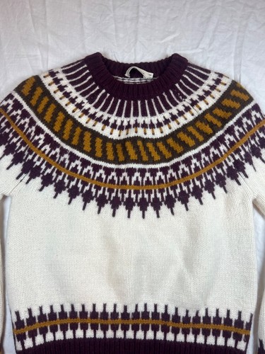 Merino Fair Isle Sweater Tory Burch Womens M 100% Wool White Burgundy Designer - Picture 5 of 22