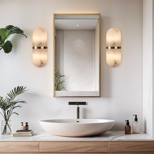 Resin Wall Sconce - Premium Resin Exterior Mimicking Marble, Damp Rated, Hardwir - Picture 6 of 13