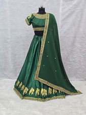 Green Color Satin Silk Green Lehenga Choli With Dupatta For Reception Wear