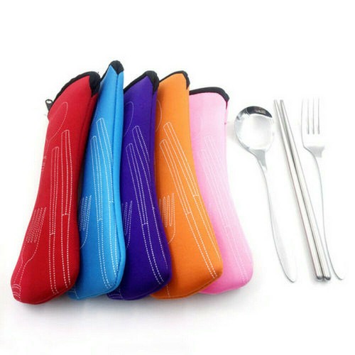 Komplettes Geschirrset zum Mitnehmen Bunter stabiler Fall für Reisen & Picknick - Picture 10 of 15