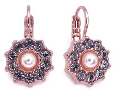 Mariana Rocky Road Grey with White Faux Pearl Flower Rose Gold Earrings 1149 NWT