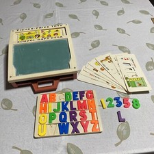 Vintage Fisher Price Toy 1972 School Days Desk Chalkboard Magnetic Letters Cards