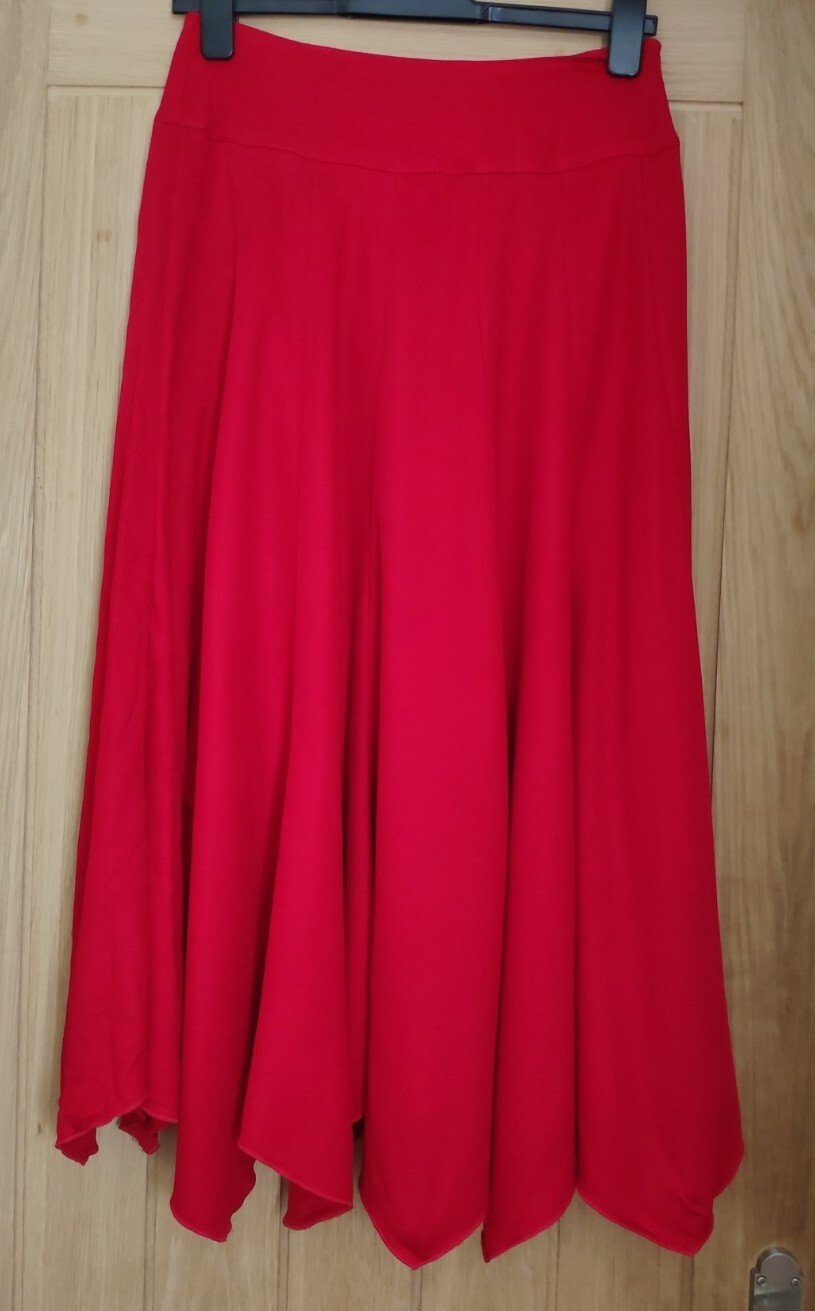 Red Textured Midi Skirt - XL Size with 34-Inch Waistband