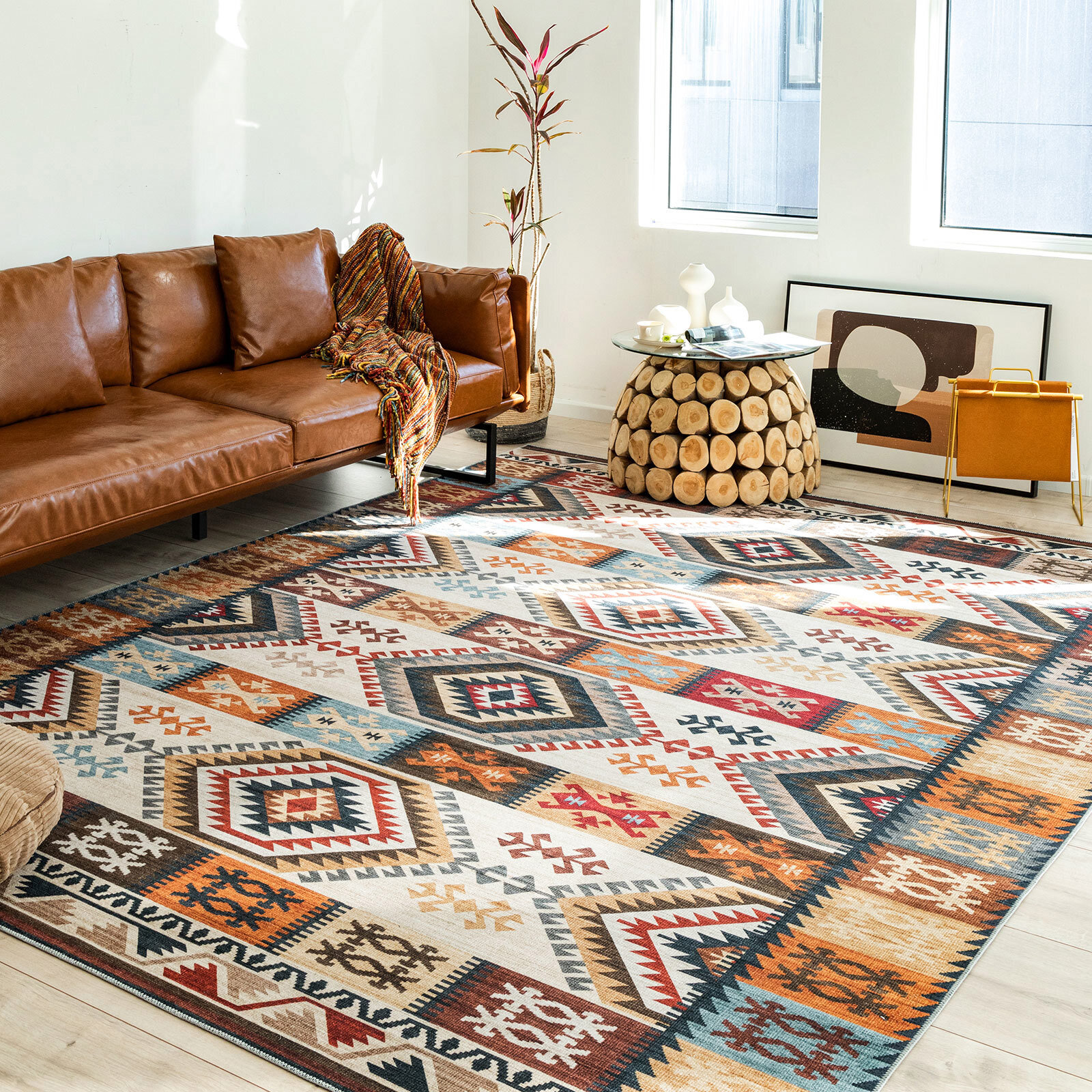 Extra Large Kilim Rug Multi Colored Stunning Diamond Lounges Carpet