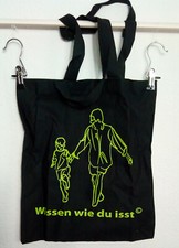 Stoff Beutel Schultertasche WWDI Schwarz Wissen wie du isst