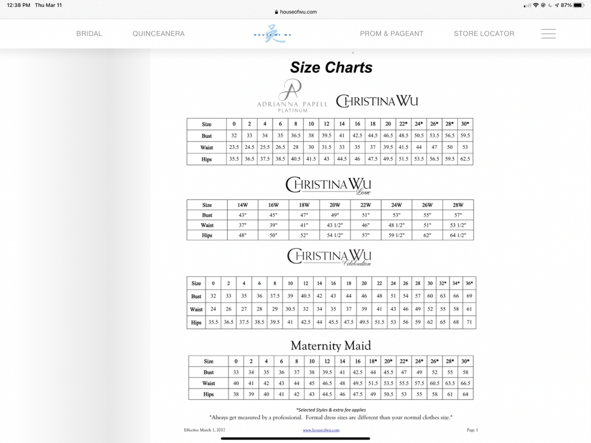 Adrianna Papell Size Chart
