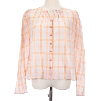 Ulla Johnson NWT Nour Button Down Blouse Size 4 in Pale Lilac and Orange Plaid
