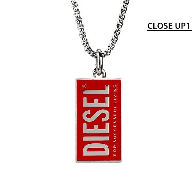 Diesel Stainless Steel Logo Dog Tag Necklace Men's Silver Pendant