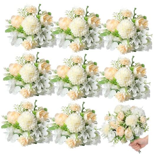 8 Pcs Artificial Peony Flowers Fake Peony Silk Hydrangea Bouquet Elegant White