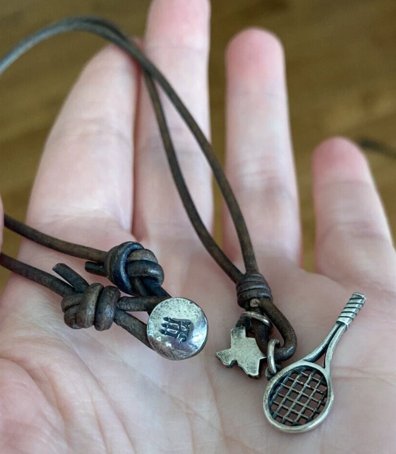 James Avery TENNIS RACKET TEXAS CHARMS Sterling Silver Leather