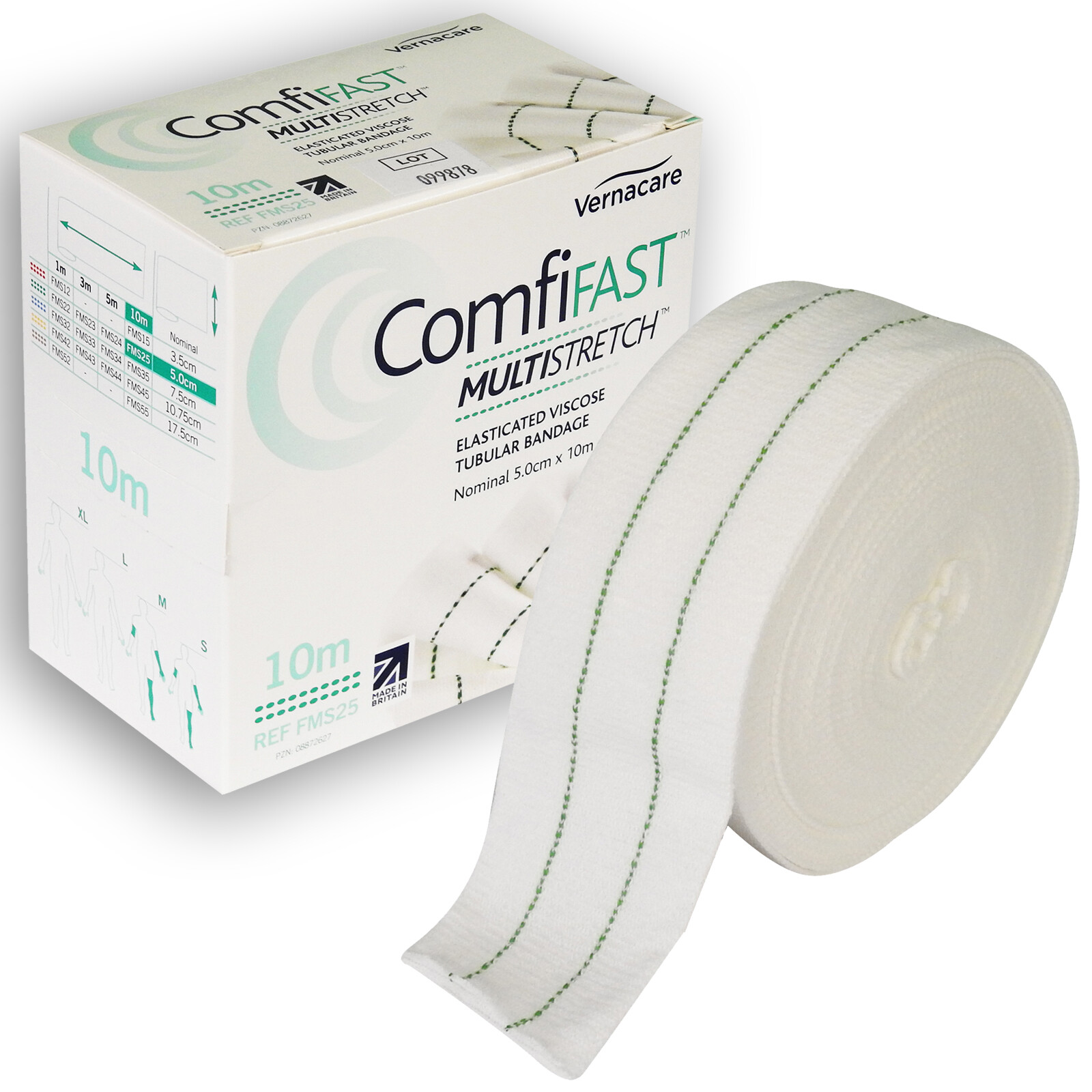 Comfifast Multi-Stretch Elasticated Viscose Tubular Bandage, 5 Sizes, 10m Rolls